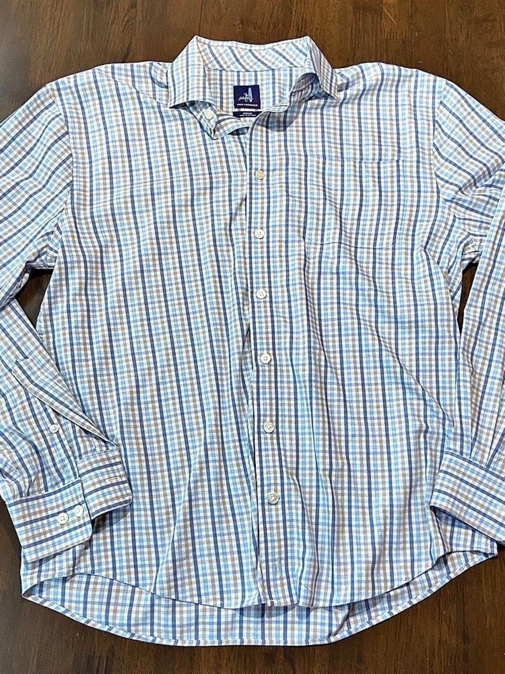 Johnnie-O Cary PREP-FORMANCE Shirt Men M Blue Plaid Bamboo Stretch Button Down